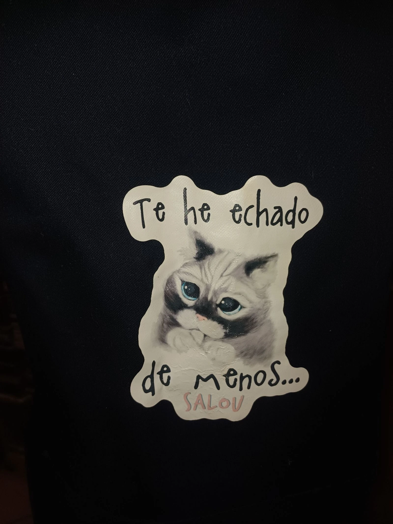 Zwart schortje met één zak met kattenpatroon te he echado de menos salou – photo 2